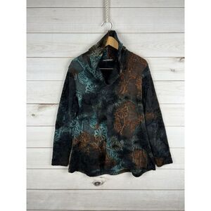 Snoskins Sweater‎ Womens L Floral Cowl Neck Tunic Stretch USA Wool Blend